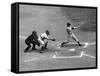 New York Yankee Joe Di Maggio Swinging Bat in Game Against the Philadelphia Athletics-Alfred Eisenstaedt-Framed Stretched Canvas