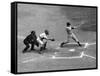 New York Yankee Joe Di Maggio Swinging Bat in Game Against the Philadelphia Athletics-Alfred Eisenstaedt-Framed Stretched Canvas