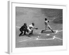 New York Yankee Joe Di Maggio Swinging Bat in Game Against the Philadelphia Athletics-Alfred Eisenstaedt-Framed Premium Photographic Print