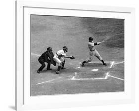 New York Yankee Joe Di Maggio Swinging Bat in Game Against the Philadelphia Athletics-Alfred Eisenstaedt-Framed Premium Photographic Print