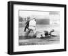 New York Yankee player slides into Base Photograph - New York, NY-Lantern Press-Framed Art Print