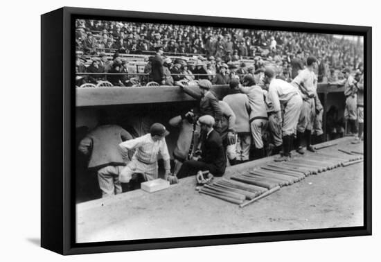 New York Yankees Dugout, Baseball Photo - New York, NY-Lantern Press-Framed Stretched Canvas