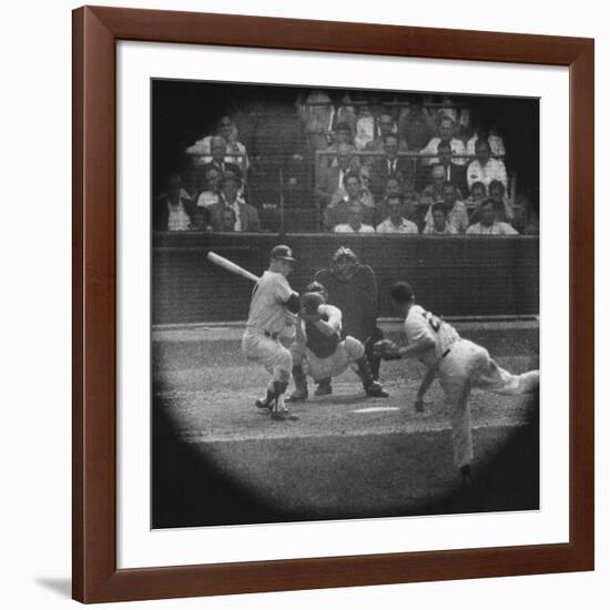 New York Yankees Player Mickey Mantle, Batting During Game-null-Framed Premium Photographic Print