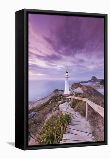 New Zealand, North Island, Castlepoint. Castlepoint Lighthouse-Walter Bibikow-Framed Stretched Canvas