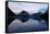 New Zealand, Nuova Zelanda, Fiordland, Milford Sound and Moon During a Cold and Misty Sunrise.-Andrea Pozzi-Framed Stretched Canvas