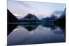 New Zealand, Nuova Zelanda, Fiordland, Milford Sound and Moon During a Cold and Misty Sunrise.-Andrea Pozzi-Mounted Photographic Print