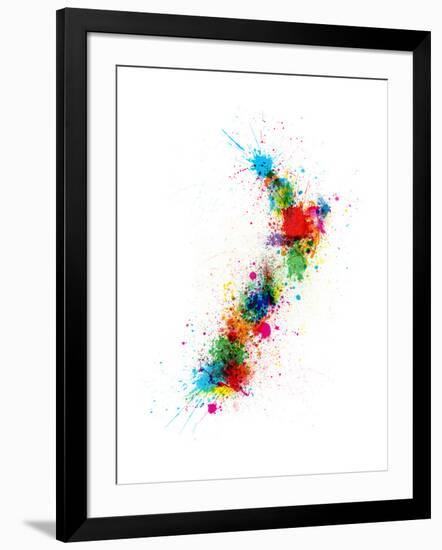 New Zealand Paint Splashes Map-Michael Tompsett-Framed Art Print