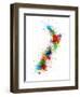 New Zealand Paint Splashes Map-Michael Tompsett-Framed Art Print