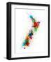 New Zealand Paint Splashes Map-Michael Tompsett-Framed Art Print