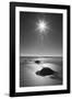 New Zealand, South Island. BW starburst over Moeraki Boulders Scenic Reserve.-Jaynes Gallery-Framed Photographic Print