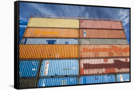 New Zealand, South Island, Christchurch, cargo container buildings-Walter Bibikow-Framed Stretched Canvas