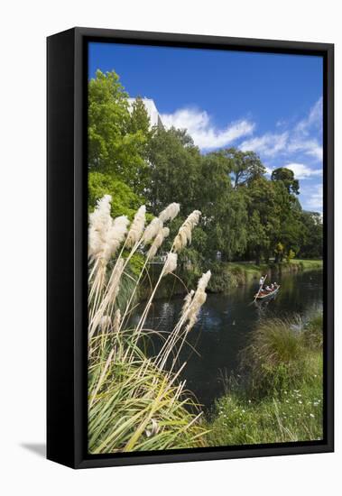 New Zealand, South Island, Christchurch, punting on the Avon River-Walter Bibikow-Framed Stretched Canvas