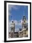 New Zealand, South Island, Otago, Dunedin, Railway Station and Dunedin High Courts-Walter Bibikow-Framed Premium Photographic Print