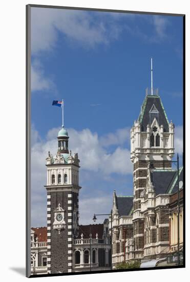 New Zealand, South Island, Otago, Dunedin, Railway Station and Dunedin High Courts-Walter Bibikow-Mounted Photographic Print