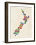 New Zealand Typography Text Map-Michael Tompsett-Framed Art Print