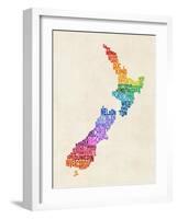 New Zealand Typography Text Map-Michael Tompsett-Framed Art Print