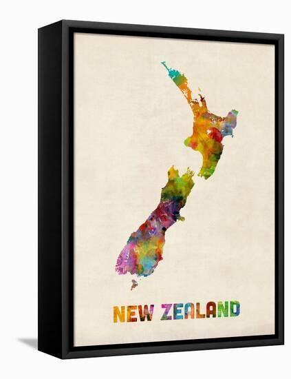 New Zealand, Watercolor Map-Michael Tompsett-Framed Stretched Canvas