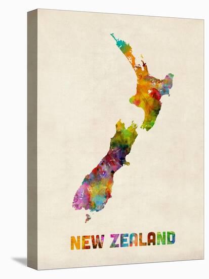 New Zealand, Watercolor Map-Michael Tompsett-Stretched Canvas