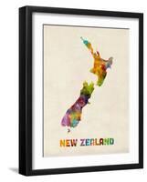 New Zealand, Watercolor Map-Michael Tompsett-Framed Art Print