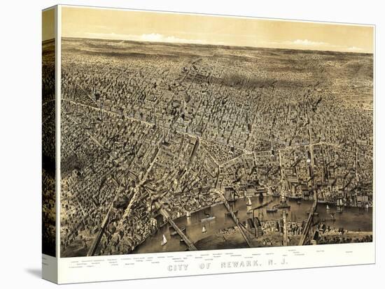 Newark, New Jersey - Panoramic Map-Lantern Press-Stretched Canvas