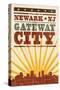 Newark, New Jersey - Skyline and Sunburst Screenprint Style-Lantern Press-Stretched Canvas