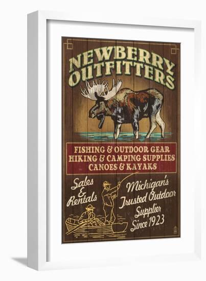 Newberry, Michigan - Moose Outfitters-Lantern Press-Framed Art Print