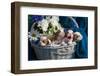 Newborn Bulldog Puppies in a Basket of Flowers-Zandria Muench Beraldo-Framed Photographic Print