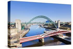 Newcastle Upon Tyne City with Tyne Bridge and Swing Bridge over River Tyne-Neale Clark-Stretched Canvas