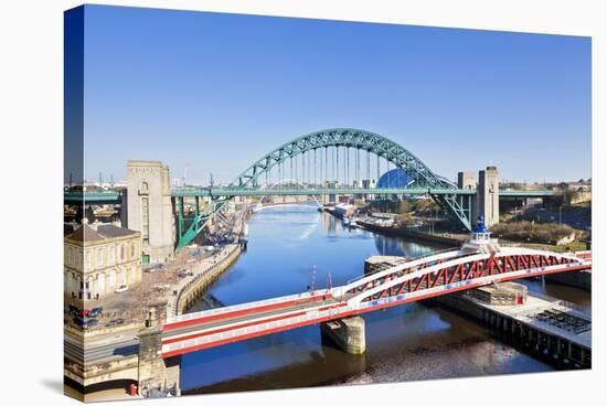 Newcastle Upon Tyne City with Tyne Bridge and Swing Bridge over River Tyne-Neale Clark-Stretched Canvas