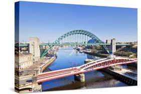 Newcastle Upon Tyne City with Tyne Bridge and Swing Bridge over River Tyne-Neale Clark-Stretched Canvas