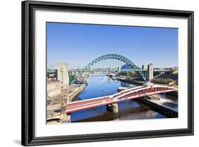 Newcastle Upon Tyne City with Tyne Bridge and Swing Bridge over River Tyne-Neale Clark-Framed Photographic Print