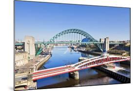Newcastle Upon Tyne City with Tyne Bridge and Swing Bridge over River Tyne-Neale Clark-Mounted Photographic Print