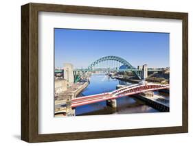 Newcastle Upon Tyne City with Tyne Bridge and Swing Bridge over River Tyne-Neale Clark-Framed Photographic Print