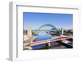 Newcastle Upon Tyne City with Tyne Bridge and Swing Bridge over River Tyne-Neale Clark-Framed Photographic Print