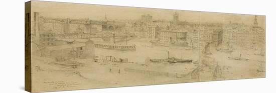 Newcastle Upon Tyne, from St Mary's Gateshead (Pencil on Paper (Two Pieces Pasted on Card))-J.R. Brown-Stretched Canvas