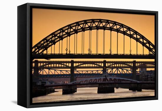 Newcastle Upon Tyne Skyline, Gateshead with the Tyne Bridge over River Tyne, Tyne and Wear-Neale Clark-Framed Stretched Canvas