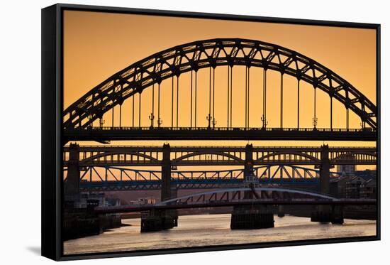 Newcastle Upon Tyne Skyline, Gateshead with the Tyne Bridge over River Tyne, Tyne and Wear-Neale Clark-Framed Stretched Canvas