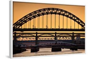 Newcastle Upon Tyne Skyline, Gateshead with the Tyne Bridge over River Tyne, Tyne and Wear-Neale Clark-Framed Photographic Print