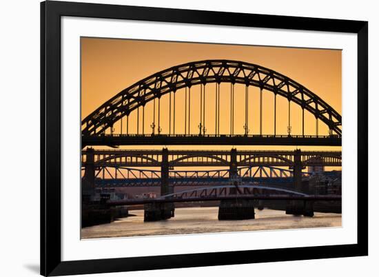 Newcastle Upon Tyne Skyline, Gateshead with the Tyne Bridge over River Tyne, Tyne and Wear-Neale Clark-Framed Photographic Print