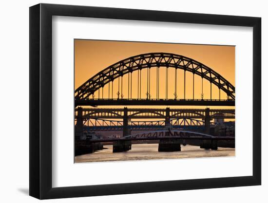 Newcastle Upon Tyne Skyline, Gateshead with the Tyne Bridge over River Tyne, Tyne and Wear-Neale Clark-Framed Photographic Print