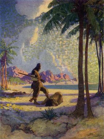 'Illustration for Robinson Crusoe (Colour Litho)' Giclee Print - Newell Convers (after) Wyeth ...