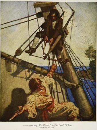 "One more step, Mr. Hands ? and I'll blow your brains out", Illustration from 'Treasure Island