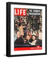 Newly-Elected President John F. Kennedy and Wife Jacqueline Enroute to the White House, January '61-Leonard Mccombe-Framed Photographic Print