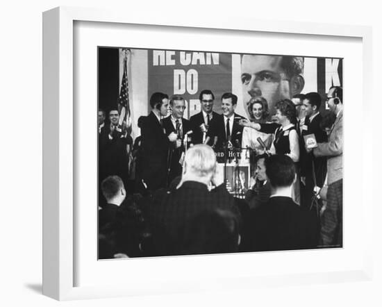 Newly Elected Senator, Edward M. Kennedy, at a Victory Celebration on Election Night-John Loengard-Framed Photographic Print