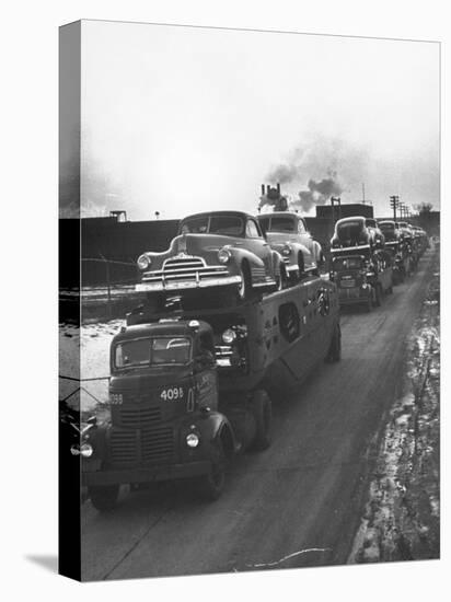 Newly-Made Pontiacs Being Transported on Trucks-Ralph Morse-Stretched Canvas