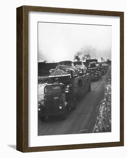 Newly-Made Pontiacs Being Transported on Trucks-Ralph Morse-Framed Photographic Print