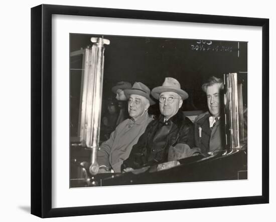 Newly Re-elected Pres. Franklin Roosevelt with VP Harry Truman Ride to the White House to Celebrate-George Skadding-Framed Premium Photographic Print