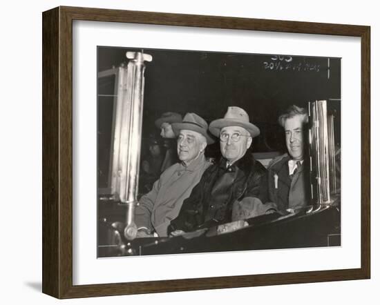 Newly Re-elected Pres. Franklin Roosevelt with VP Harry Truman Ride to the White House to Celebrate-George Skadding-Framed Photographic Print