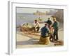 Newlyn Harbour: Mending the Nets-Harold Harvey-Framed Giclee Print