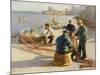 Newlyn Harbour: Mending the Nets-Harold Harvey-Mounted Giclee Print